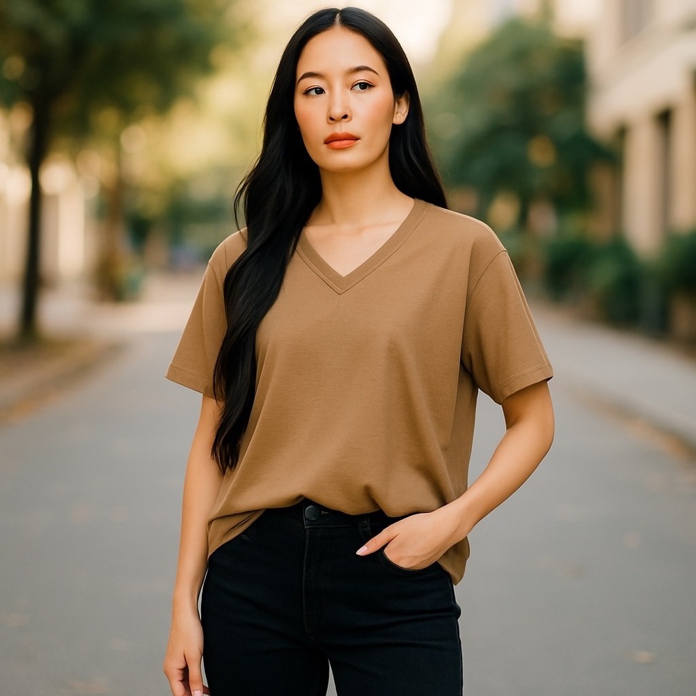 Agnes Orinda V-Neck T-Shirt Relaxed Fit Casual Everyday Top 4X Cropped